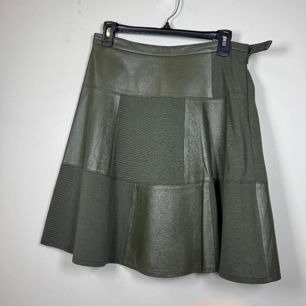 W by Worth Olive A-Line Skirt leather